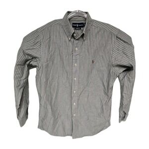 Ralph Lauren Green White‎ Striped Mens Medium Flesh Pony Button Up Oxford Shirt